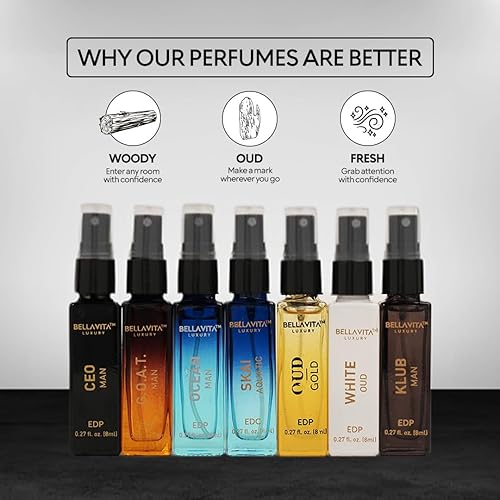 STELLA BELLAVITA LUXURY MENS PERFUME SET 7X8ML BERGAMOT, OUD PATCHOULI LONG-LASTING, CRUELTY