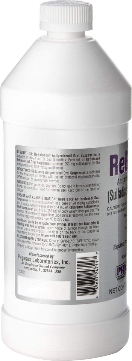 REBALANCE (SULFADIAZINE AND PYRIMETHAMINE) ANTIPROTOZOAL ORAL SUSPENSION FOR HORSES, 1-QT BOTTLE