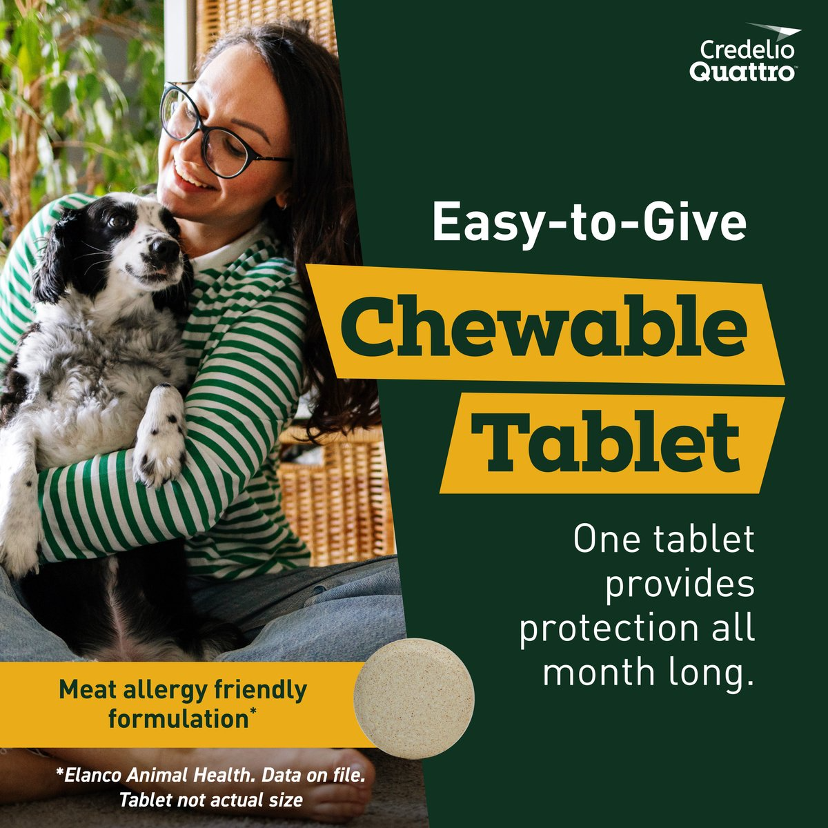 CREDELIO QUATTRO CHEWABLE TABLETS FOR DOGS, 12.1-25 LBS, 6 CHEWABLES (6-MOS. SUPPLY)