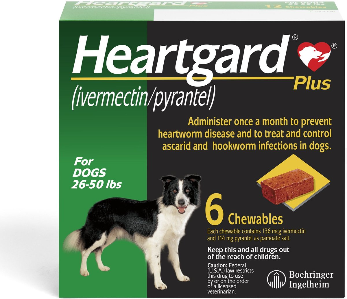 HEARTGARD PLUS CHEW FOR DOGS, 26-50 LBS, (GREEN BOX), 6 CHEWS (6-MOS. SUPPLY) & NEXGARD CHEW FOR DOGS, 24.1-60 LBS, (PURPLE BOX), 6 CHEWS (6-MOS. SUPPLY)