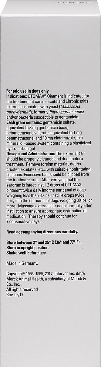 OTOMAX (GENTAMICIN / BETAMETHASONE / CLOTRIMAZOLE) OTIC OINTMENT FOR DOGS, 215-G BOTTLE