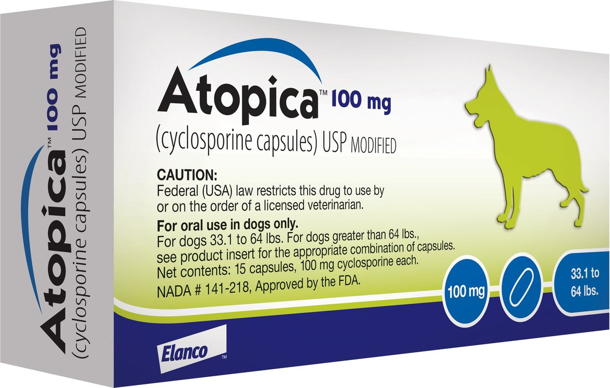 ATOPICA (CYCLOSPORINE MODIFIED) CAPSULES FOR DOGS, 100-MG (33.1-64 LBS), 60 CAPSULES