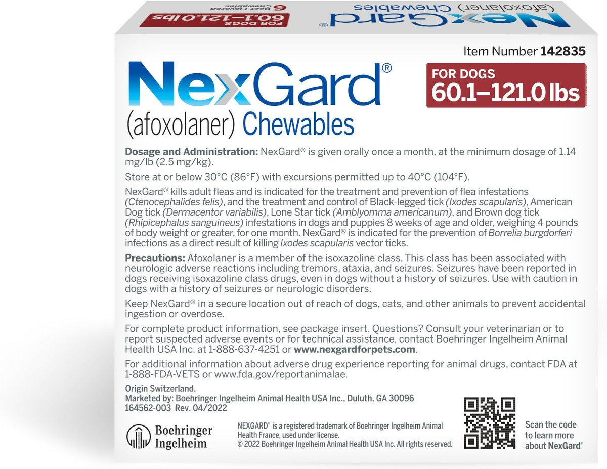 NEXGARD CHEW, 60.1-121 LBS, (RED BOX), 12 CHEWS (12-MOS. SUPPLY) + HEARTGARD PLUS CHEW FOR DOGS, 51-100 LBS, (BROWN BOX), 12 CHEWS (12-MOS. SUPPLY)