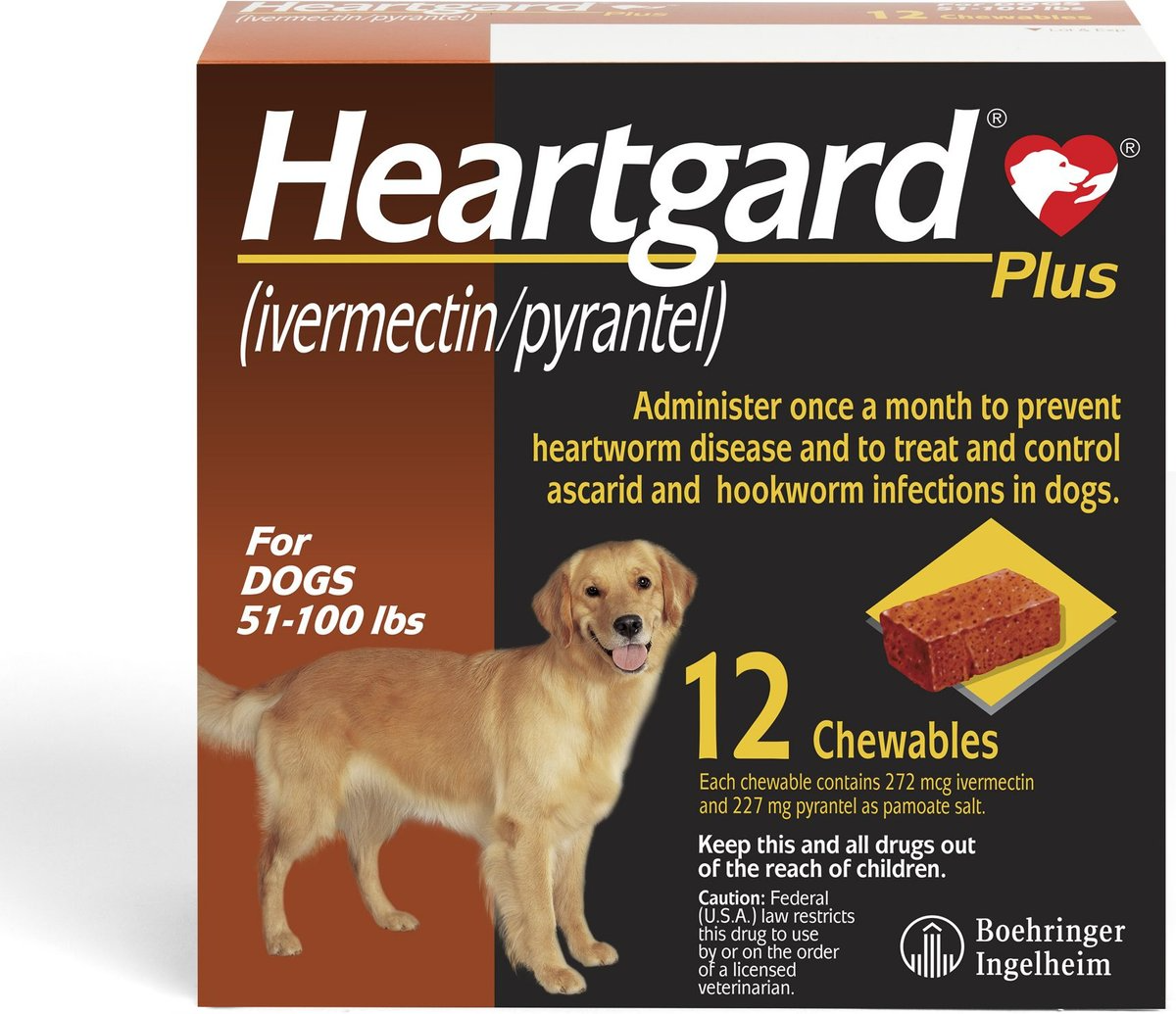NEXGARD CHEW, 60.1-121 LBS, (RED BOX), 12 CHEWS (12-MOS. SUPPLY) + HEARTGARD PLUS CHEW FOR DOGS, 51-100 LBS, (BROWN BOX), 12 CHEWS (12-MOS. SUPPLY)