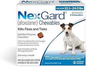 NEXGARD CHEWABLES FOR DOGS, 10.1-24 LBS, (BLUE BOX), 6 CHEWABLE TABLETS, BUNDLE OF 2 (12-MOS. SUPPLY)
