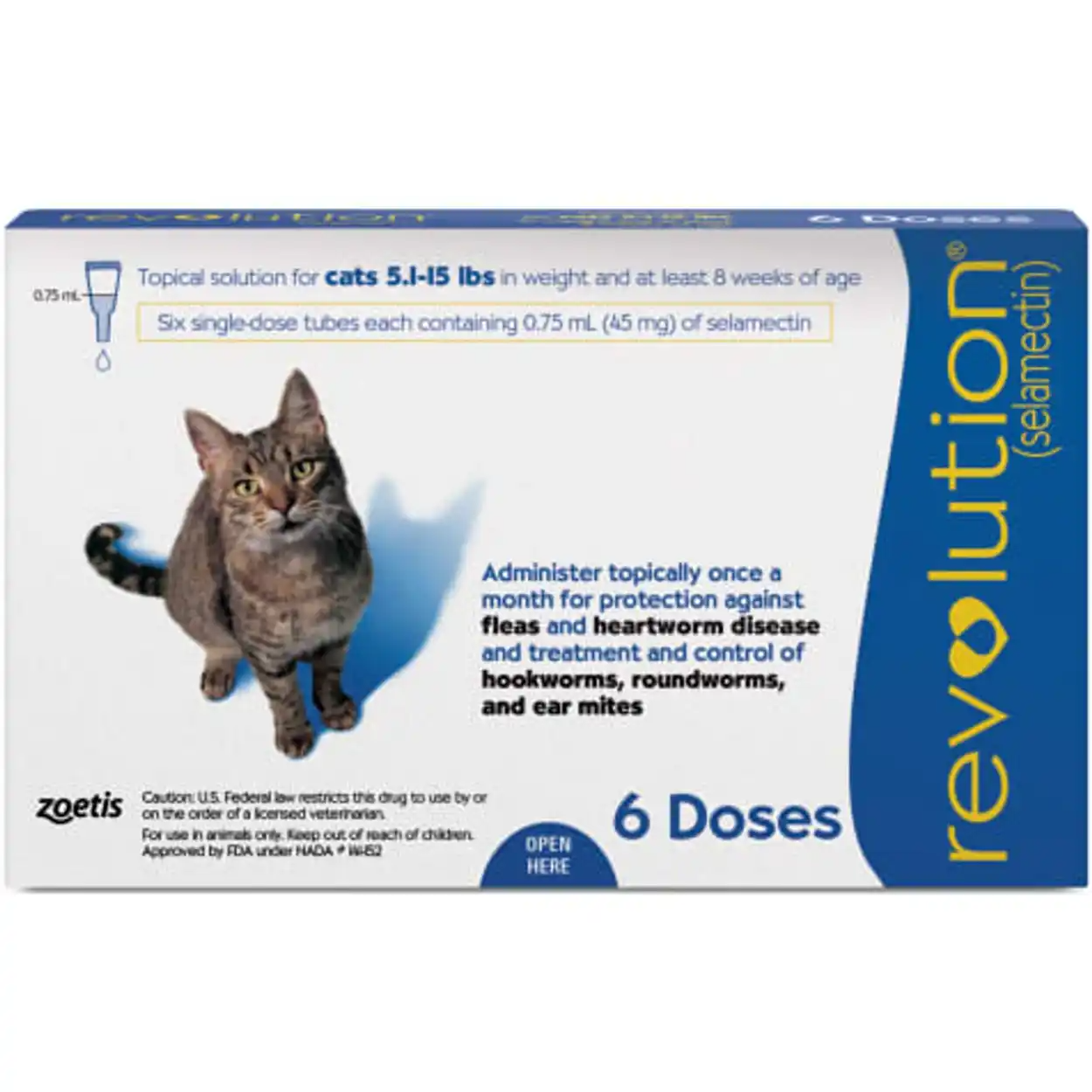 REVOLUTION TOPICAL SOLUTION FOR CATS, 5.1-15 LBS, (BLUE BOX), 12 DOSES (12-MOS. SUPPLY)