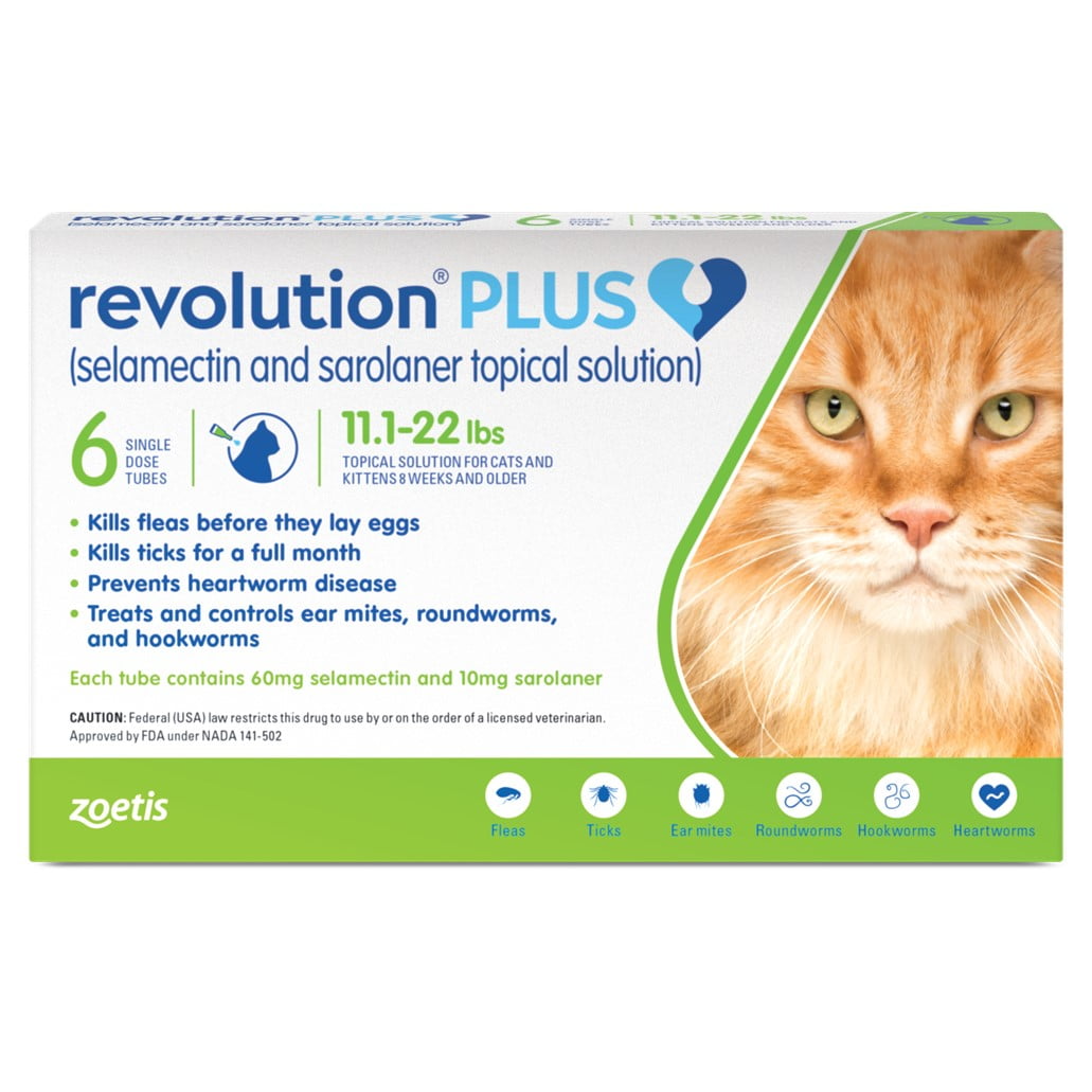 REVOLUTION PLUS TOPICAL SOLUTION FOR CATS, 11.1-22 LBS, (GREEN BOX), 12 DOSES (12-MOS. SUPPLY)