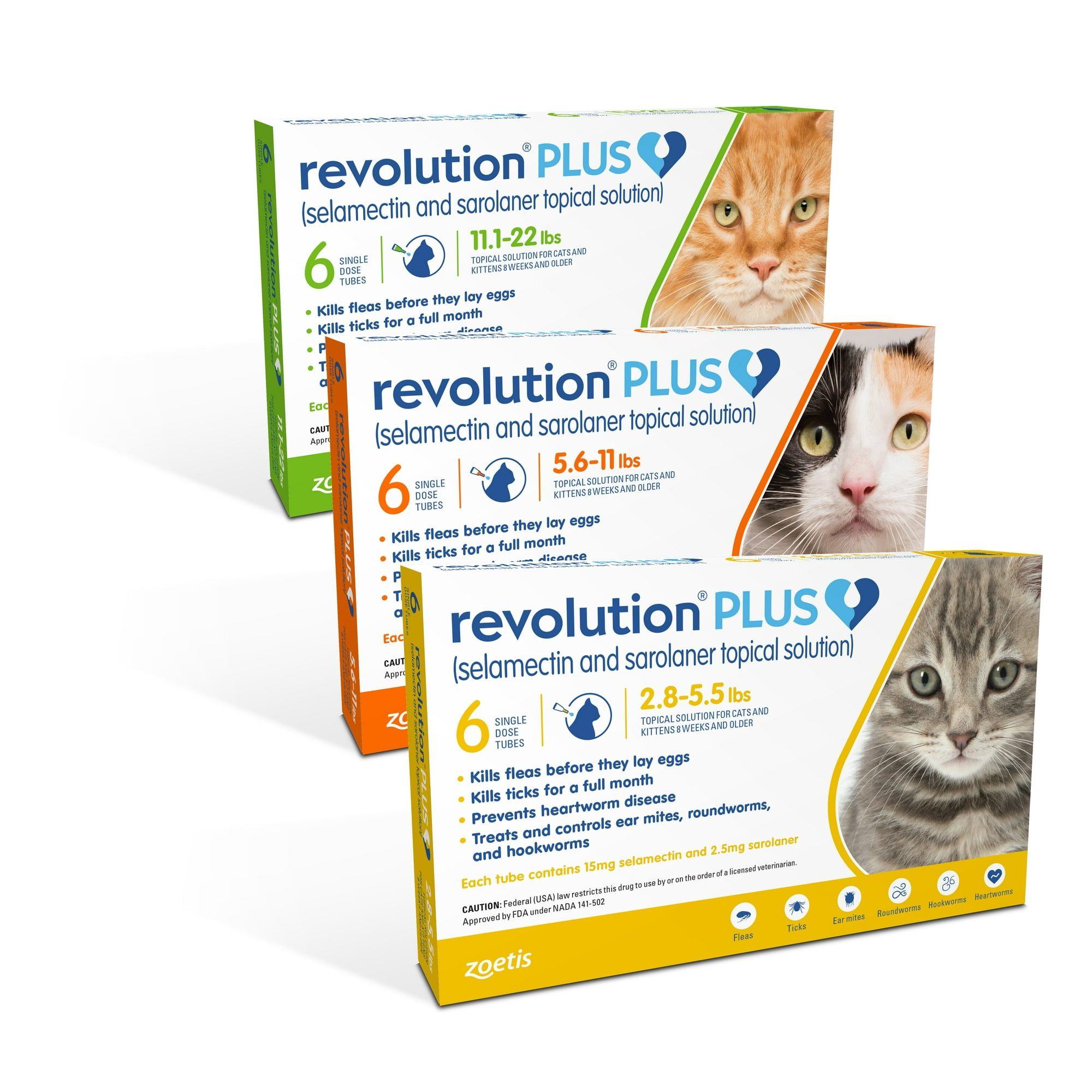 Revolution Plus Topical Solution for Cats, 11.1-22 lbs, (Green Box), 12