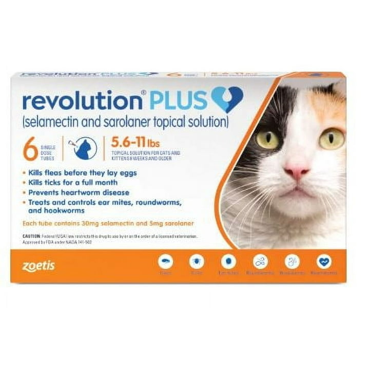 REVOLUTION PLUS TOPICAL SOLUTION FOR CATS, 5.6-11 LBS, (ORANGE BOX), 12 DOSES (12-MOS. SUPPLY)