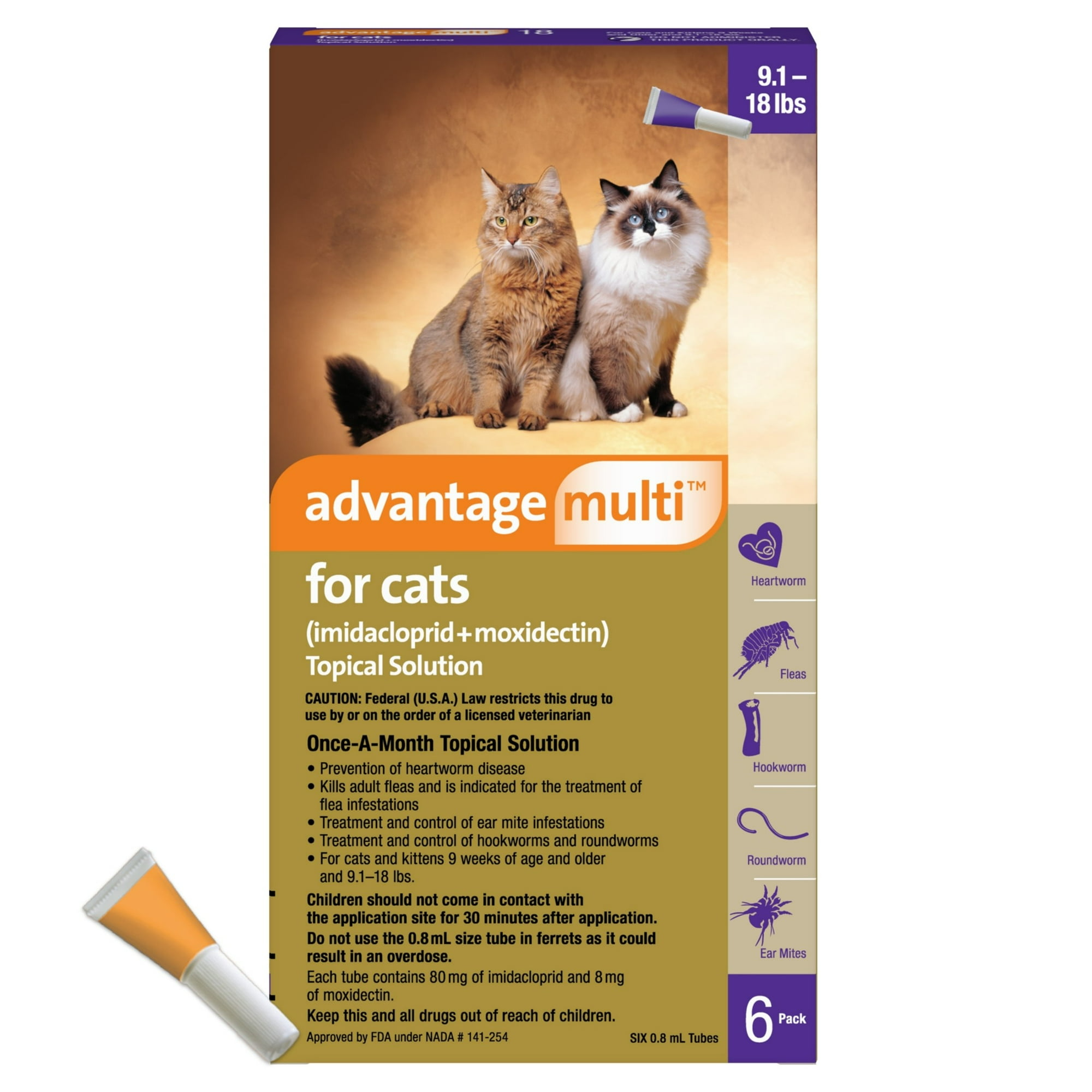 ADVANTAGE MULTI TOPICAL SOLUTION FOR CATS, 9.1-18 LBS, (PURPLE BOX), 12 DOSES (12-MOS. SUPPLY)