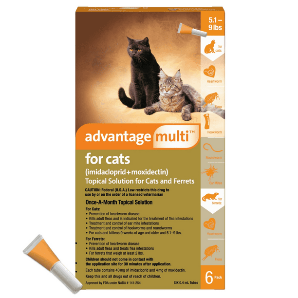 ADVANTAGE MULTI TOPICAL SOLUTION FOR CATS & FERRETS, 5.1-9 LBS (ORANGE BOX), 12 DOSES (12-MOS. SUPPLY)
