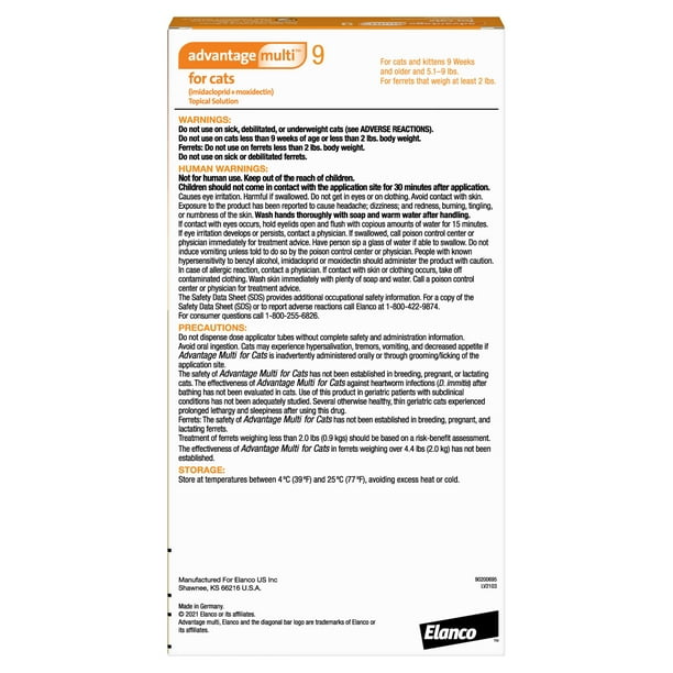 ADVANTAGE MULTI TOPICAL SOLUTION FOR CATS & FERRETS, 5.1-9 LBS (ORANGE BOX), 12 DOSES (12-MOS. SUPPLY)