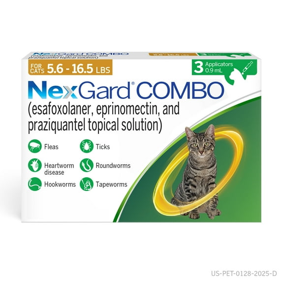 NEXGARD COMBO TOPICAL FOR CATS, 5.6-16.5 LBS. (YELLOW BOX), 6 DOSES (6-MOS. SUPPLY)