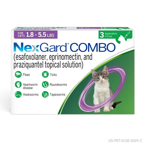 NEXGARD COMBO TOPICAL FOR CATS, 1.8-5.5LBS (PURPLE BOX), 6 DOSES (6-MOS. SUPPLY)