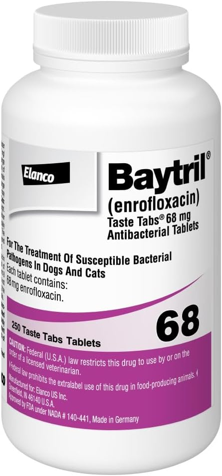 BAYTRIL (ENROFLOXACIN) TASTE TABS FOR DOGS & CATS, 136-MG, 30 FLAVORED TABLETS