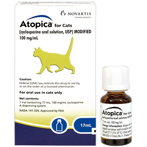 ATOPICA (CYCLOSPORINE) ORAL SOLUTION USP MODIFIED FOR CATS, 100 MG/ML, 17-ML