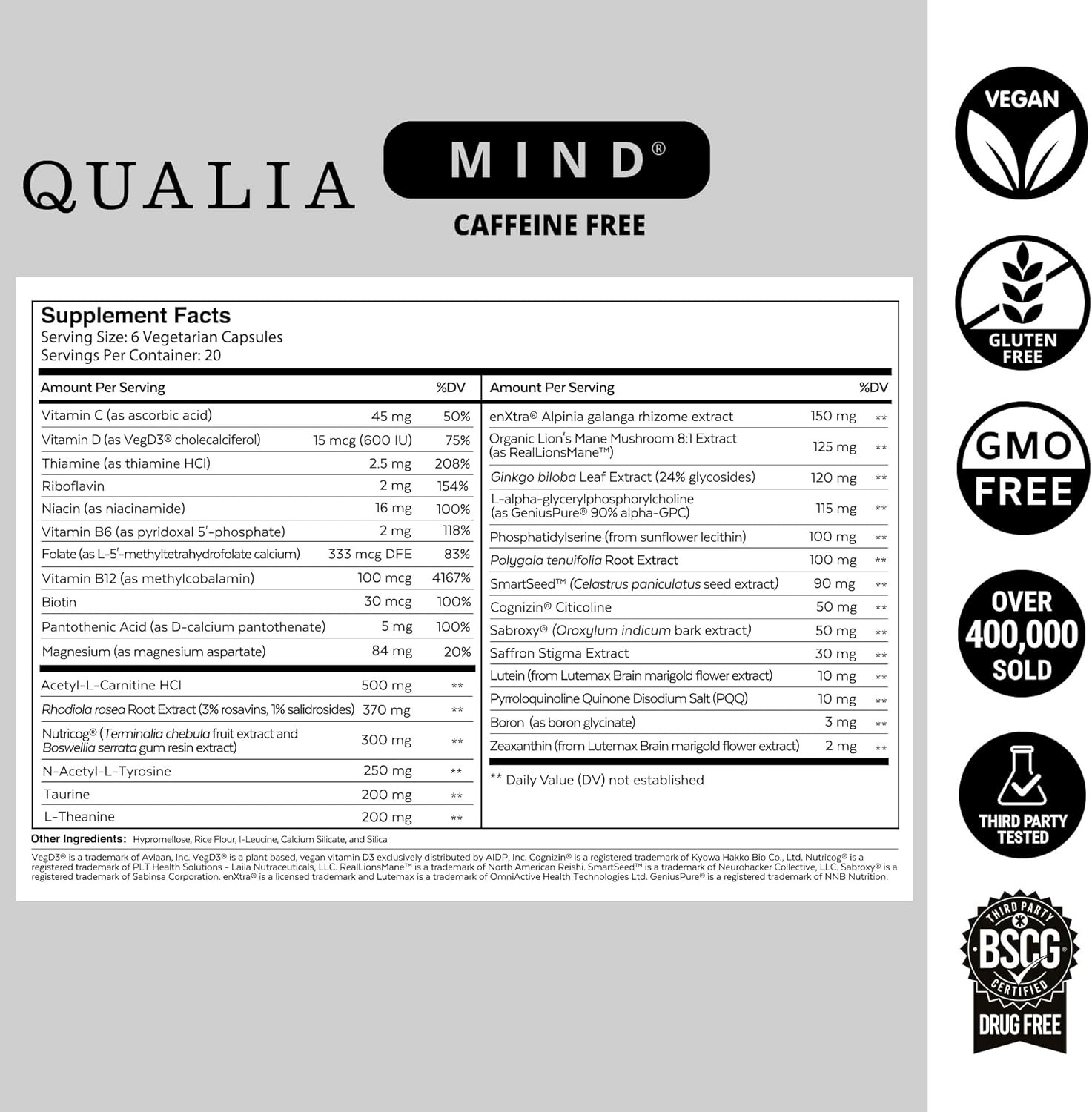 QUALIA MIND NOOTROPIC CAFFEINE FREE - 120 TABLET