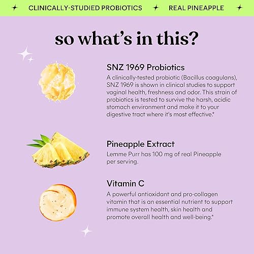 LEMME PURR VAGINAL PROBIOTIC GUMMIES FOR WOMEN PH BALANCE, YEAST FLORA SUPPORT, VITAMIN C, PINEAPPLE