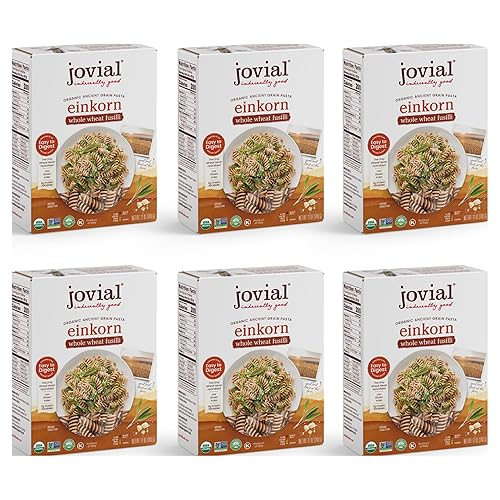 JOVIAL EINKORN ORGANIC WHOLE GRAIN FUSILLI PASTA HIGH PROTEIN, NON-GMO, USDA CERTIFIED, 6-PACK