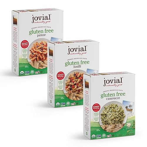 JOVIAL ORGANIC WHOLE GRAIN BROWN RICE PASTA VARIETY PACK - RIGATE, FUSILLI CASERECCE, 12OZ X3