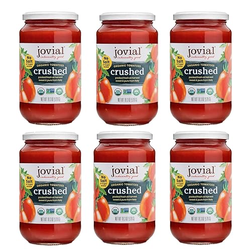 JOVIAL ORGANIC CRUSHED TOMATOES 18.3OZ, NON-GMO, NO ADDITIVES, BPA-FREE GLASS, 6 PACK