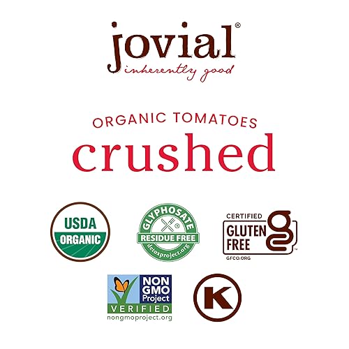 JOVIAL ORGANIC CRUSHED TOMATOES 18.3OZ, NON-GMO, NO ADDITIVES, BPA-FREE GLASS, 6 PACK