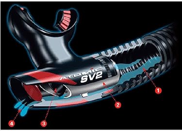 ATOMIC AQUATICS SV2 FLEX DIVE SNORKEL BLACK SILVER, FLEXIBLE HIGH-PERFORMANCE SNORKEL