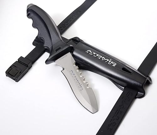 ATOMIC AQUATICS TI6 TITANIUM DIVE KNIFE WITH BLUNT TIP DURABLE CORROSION-RESISTANT BLADE