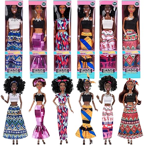 DOLLBIE 6 PACK 11.5 AFRICAN AMERICAN FASHION DOLLS SET WITH MIX MATCH OUTFITS, ACCESSORIES GIFT CASE