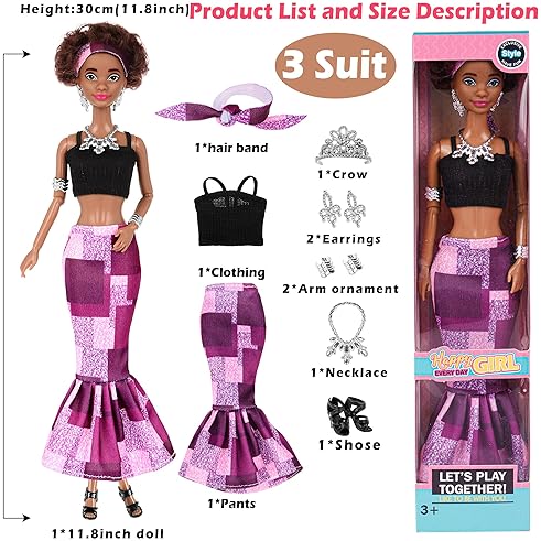 DOLLBIE 6 PACK 11.5 AFRICAN AMERICAN FASHION DOLLS SET WITH MIX MATCH OUTFITS, ACCESSORIES GIFT CASE