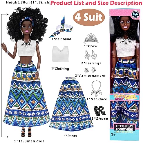 DOLLBIE 6 PACK 11.5 AFRICAN AMERICAN FASHION DOLLS SET WITH MIX MATCH OUTFITS, ACCESSORIES GIFT CASE