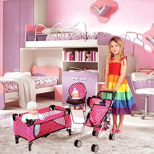 FASH N KOLOR 4-PIECE DOLL PLAY SET WITH PACK N PLAY, STROLLER, HIGH CHAIR INFANT SEAT FOR 18 DOLLS