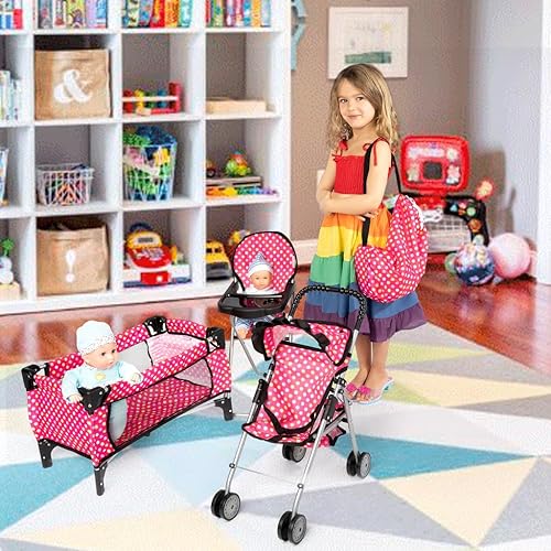 FASH N KOLOR 4-PIECE DOLL PLAY SET WITH PACK N PLAY, STROLLER, HIGH CHAIR INFANT SEAT FOR 18 DOLLS