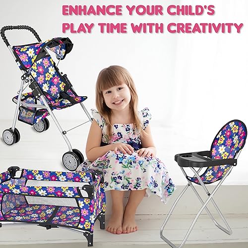 FASH N KOLOR 3-PIECE BABY DOLL PLAY SET WITH STROLLER, HIGH CHAIR PACK N PLAY FITS 18 DOLL