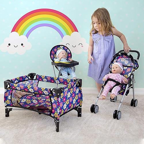 FASH N KOLOR 3-PIECE BABY DOLL PLAY SET WITH STROLLER, HIGH CHAIR PACK N PLAY FITS 18 DOLL