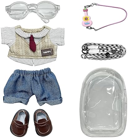 YEYMEILR 5-PCS DOLL CLOTHES SET FOR 15-17CM DOLLS WITH STORAGE BAG ADJUSTABLE STRAP SHIRT, PANTS, SHOES, GUIT