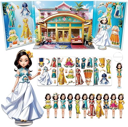 YUZEE MAGNETIC PAPER DOLL STICKERS FOR GIRLS TRAVEL TOY WITH 33 CLOTHES 3D SCENE