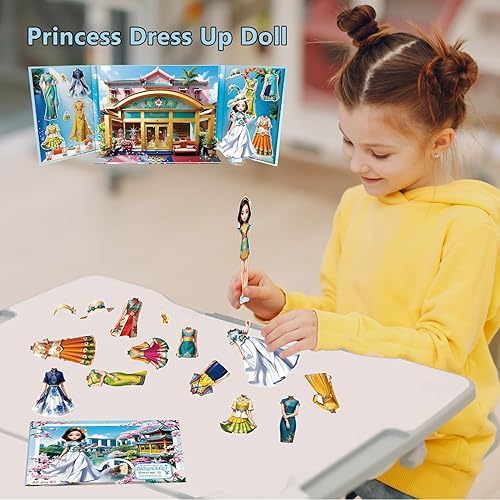 YUZEE MAGNETIC PAPER DOLL STICKERS FOR GIRLS TRAVEL TOY WITH 33 CLOTHES 3D SCENE