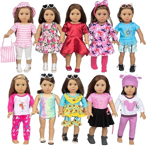 BDDOLL 23-PIECE 18-INCH DOLL CLOTHES ACCESSORIES FOR OUR GENERATION DOLLS 10 COMPLETE OUTFITS