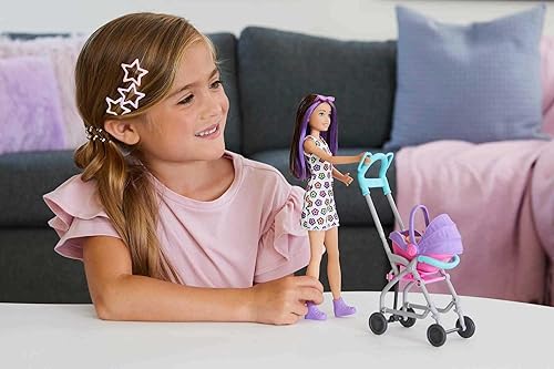 BARBIE SKIPPER BABYSITTERS INC PLAYSET WITH DOLL, BABY DOLL, STROLLER 5 ACCESSORIES