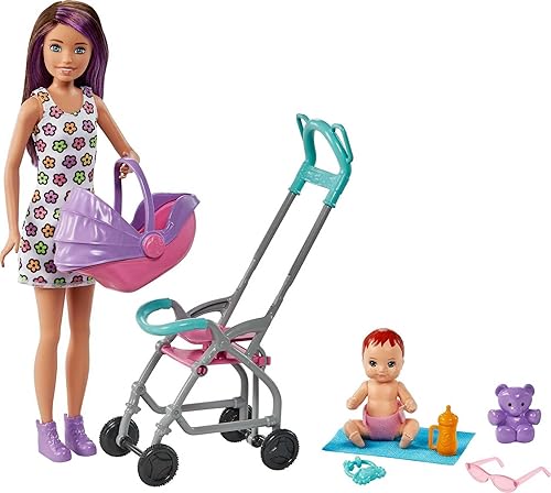 BARBIE SKIPPER BABYSITTERS INC PLAYSET WITH DOLL, BABY DOLL, STROLLER 5 ACCESSORIES