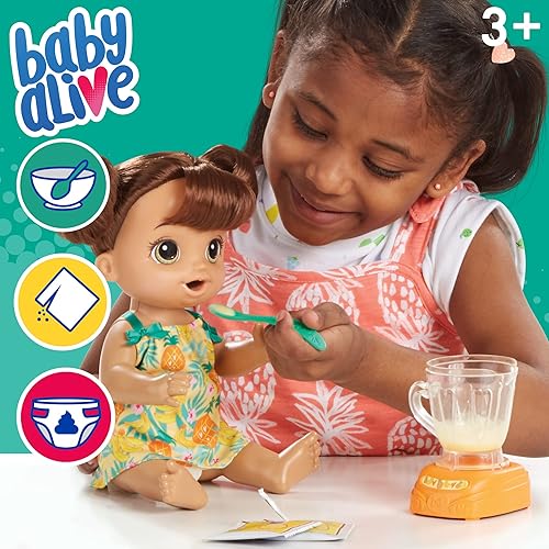 HASBRO BABY ALIVE MAGICAL MIXER BABY DOLL TROPICAL TREAT WITH BLENDER ACCESSORIES, DRINKS, WETS, EATS, BROW