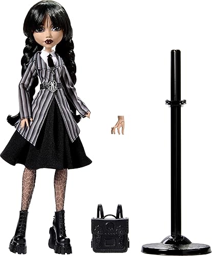 MATTEL MONSTER HIGH WEDNESDAY ADDAMS DOLL WITH ACCESSORIES, NEVERMORE ACADEMY OUTFIT, THING STAND