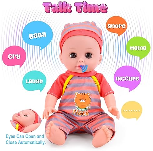 CUTE STONE 12 BABY DOLL PLAYSET FOR GIRLS PRETEND BABY CARE TOY WITH CARRIER, BASSINET ACCESSORIES