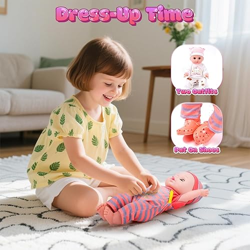 CUTE STONE 12 BABY DOLL PLAYSET FOR GIRLS PRETEND BABY CARE TOY WITH CARRIER, BASSINET ACCESSORIES