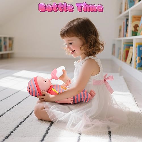 CUTE STONE 12 BABY DOLL PLAYSET FOR GIRLS PRETEND BABY CARE TOY WITH CARRIER, BASSINET ACCESSORIES