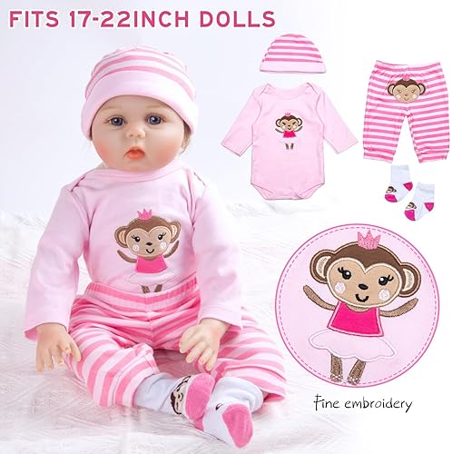 BABY DOLL CLOTHES SET WITH PINK DOT BASSINET FOR 17-22 INCH NEWBORN DOLLS