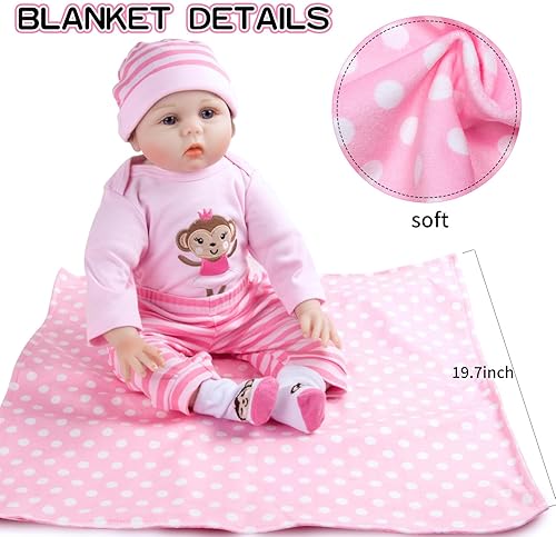BABY DOLL CLOTHES SET WITH PINK DOT BASSINET FOR 17-22 INCH NEWBORN DOLLS
