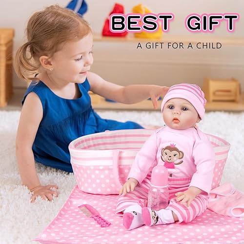 BABY DOLL CLOTHES SET WITH PINK DOT BASSINET FOR 17-22 INCH NEWBORN DOLLS