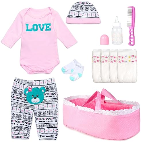 BABY DOLL CLOTHES SET WITH BASSINET DIAPER FOR 17-22 INCH DOLLS